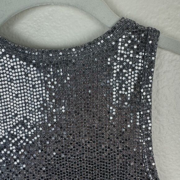 Hashttag In Trend High Neck Sequin Disco Party Tank Top Silver XS - Picture 10 of 12